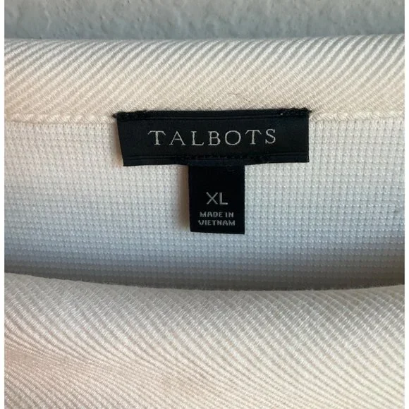 Talbots Women’s Sz.XL Ribbed Portrait Collar Top Blouse Cream cotton Blend - Picture 2 of 10